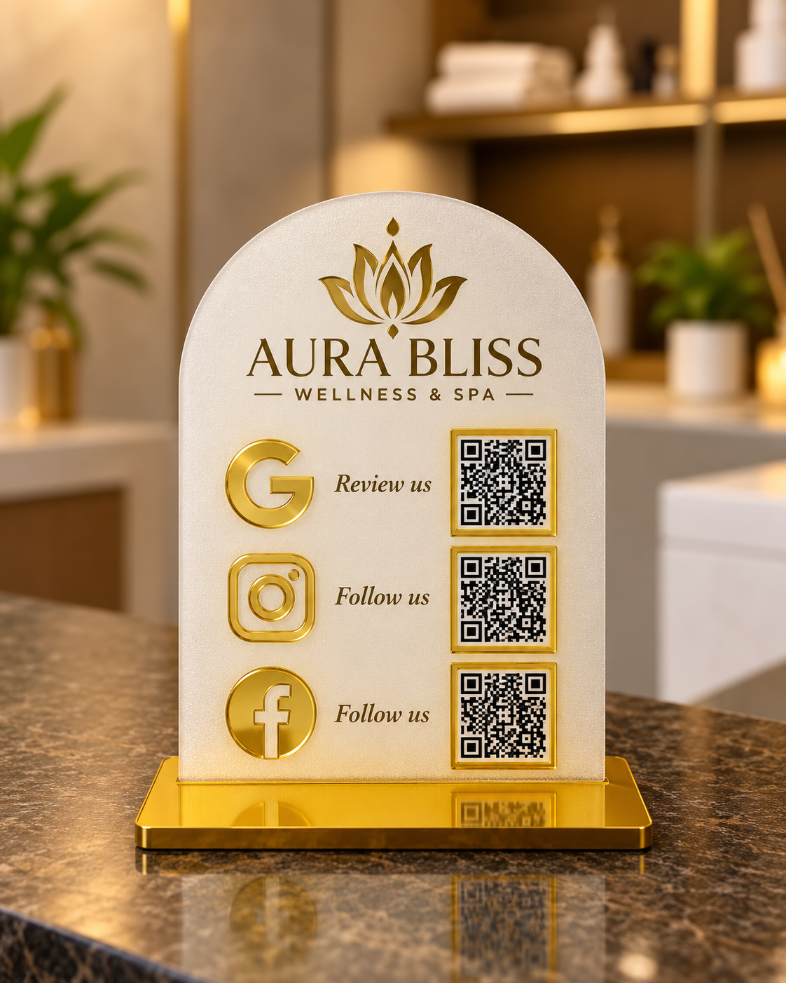 3 QR NFC Enabled Frosted Vertical Standee For Jewellers Salon Spa