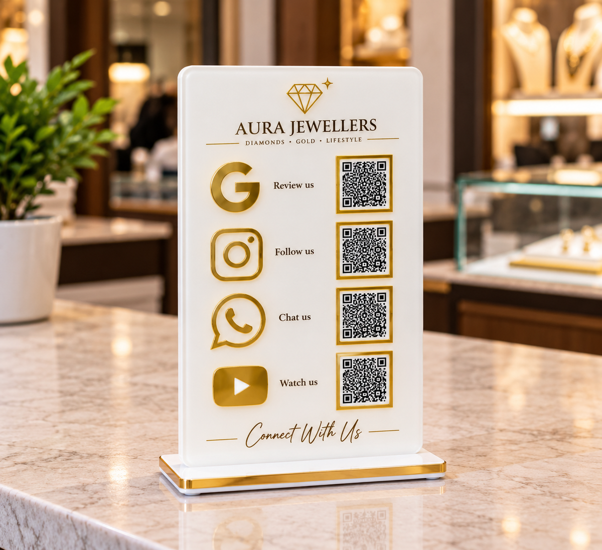 4 QR NFC Enabled Frosted Digital Standee for Jewellers Shope Clinics & Offices For Jewellers