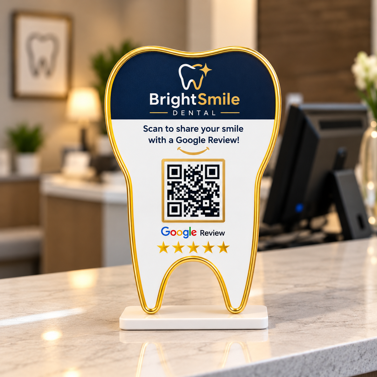 1 QR NFC Enabled Premium Tooth Shape Google Review Standee for Dental Clinic