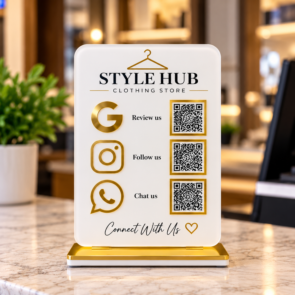 3 QR NFC Enabled Frosted Vertical Standee For Jewellers Restaurent Cafe Hotel