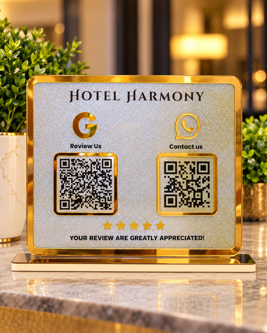 2 QR Golden Review & Contact Standee