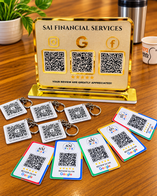 3 QR Standee + Keychain + Review Card Bundle