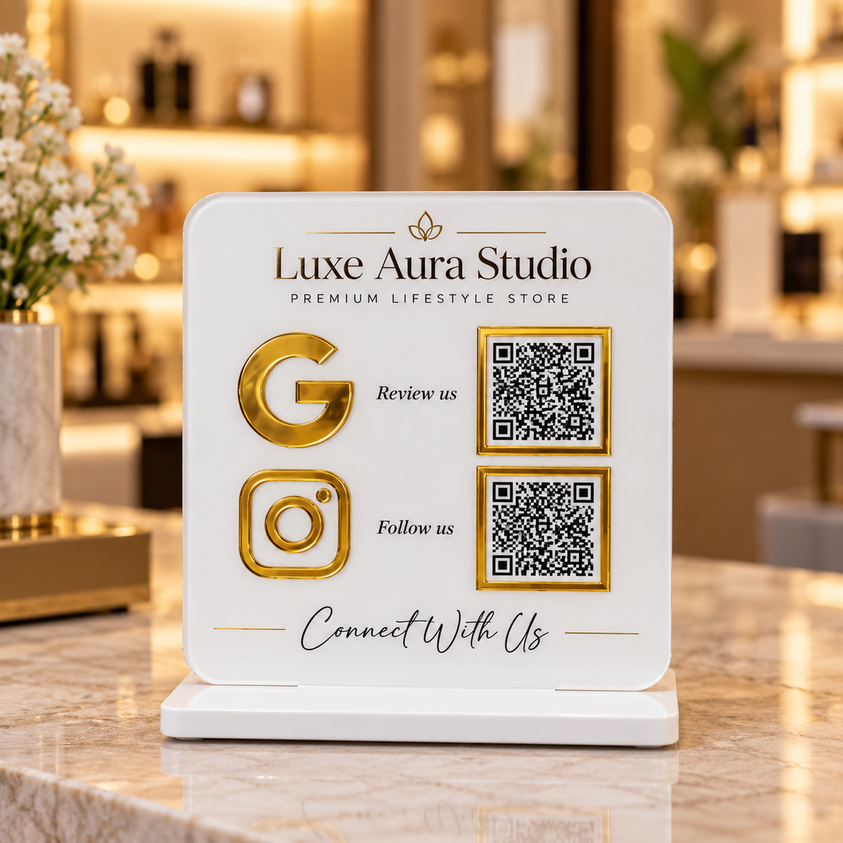 2 QR NFC Enabled Frosted Premium Standee for Salon & Spa