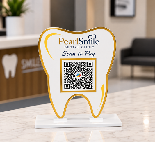 1 QR NFC Enabled Tooth Shape Scan to Pay Standee for Dentist & Dental Clinic