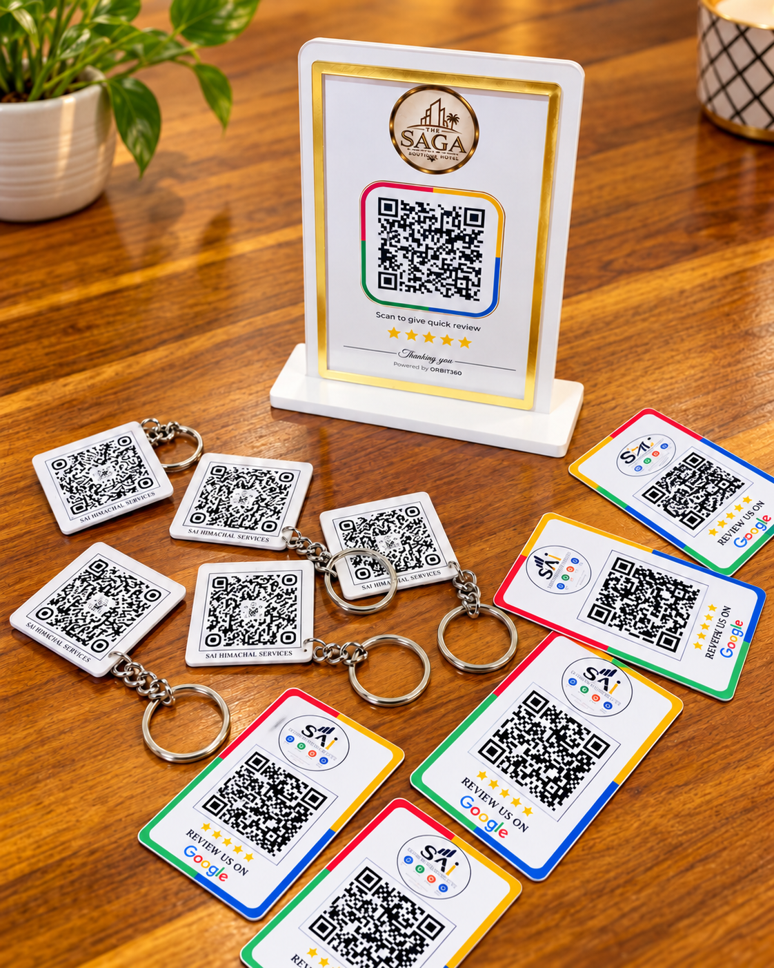 1 QR Standee + 5 Keychains + 5 PVC Review Cards Bundle