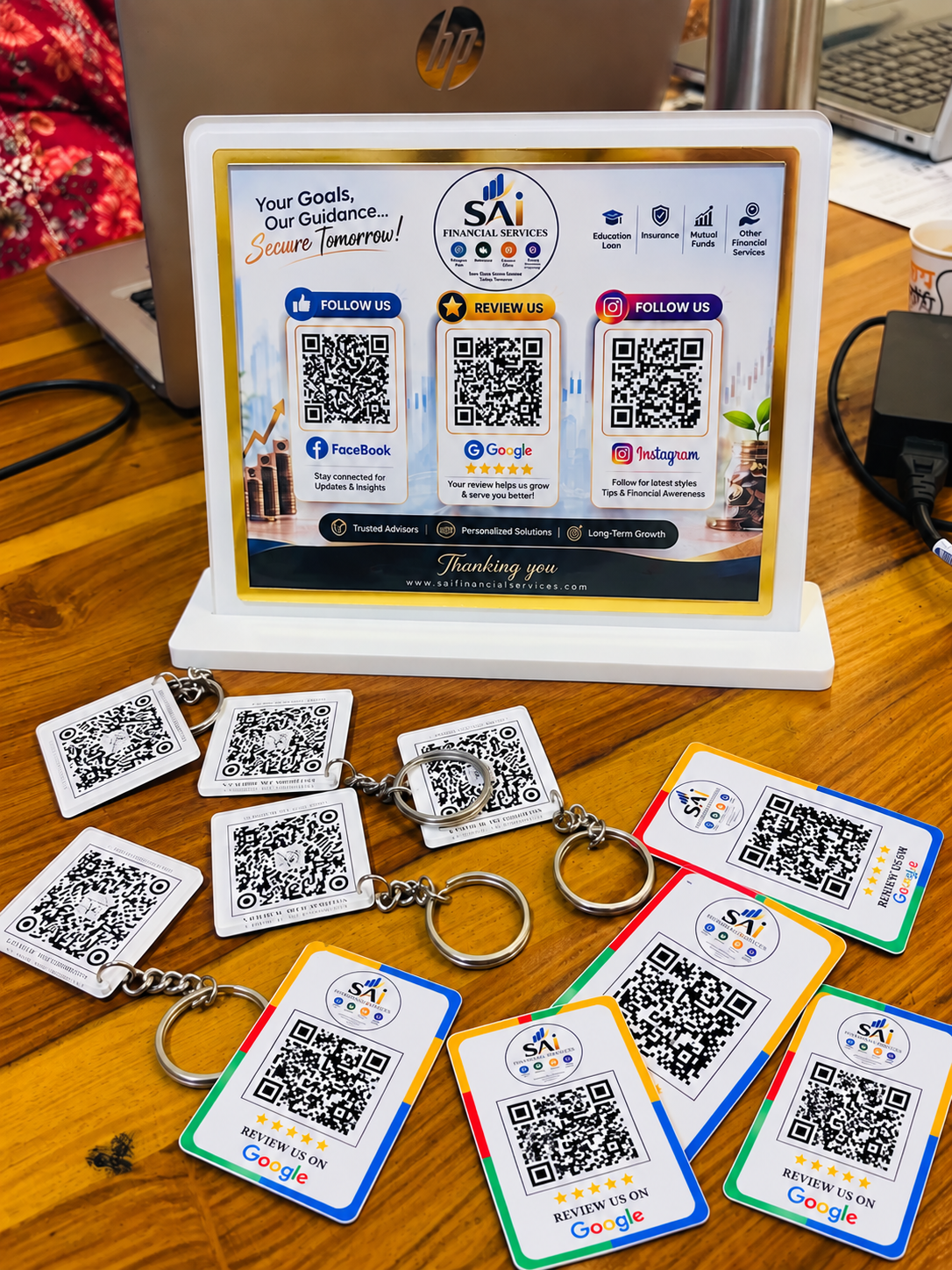 3 QR Business Standee + 5 Keychains + 5 PVC Review Cards Bundle