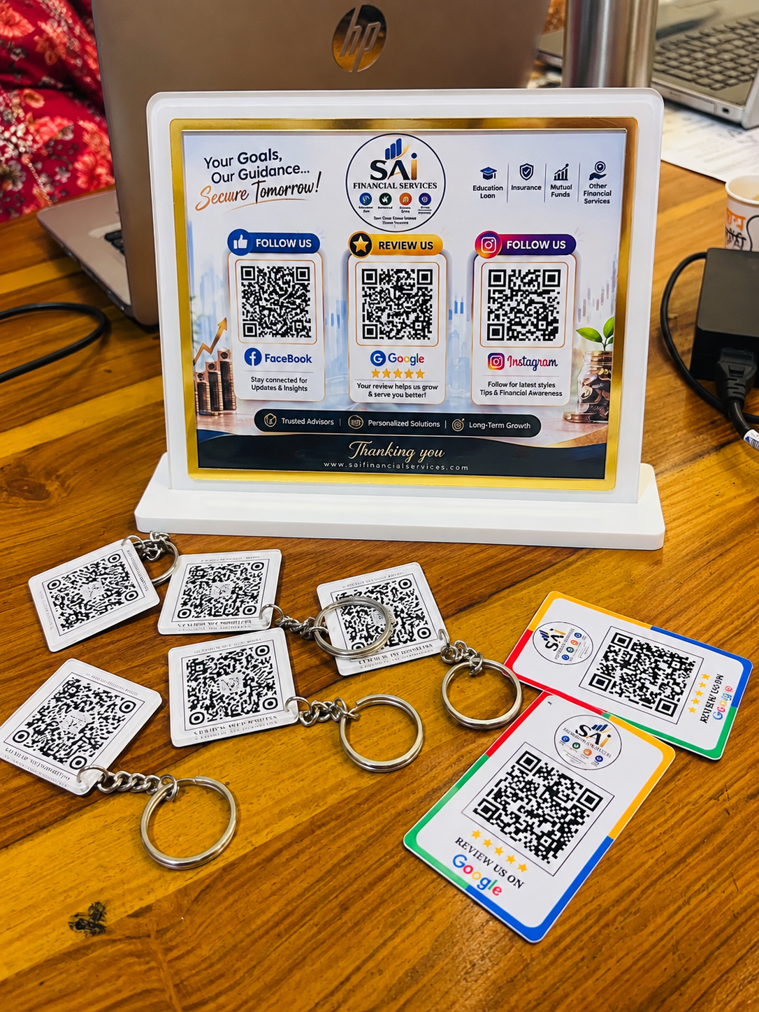3 QR Business Standee + QR Keychain + Review Card Bundle