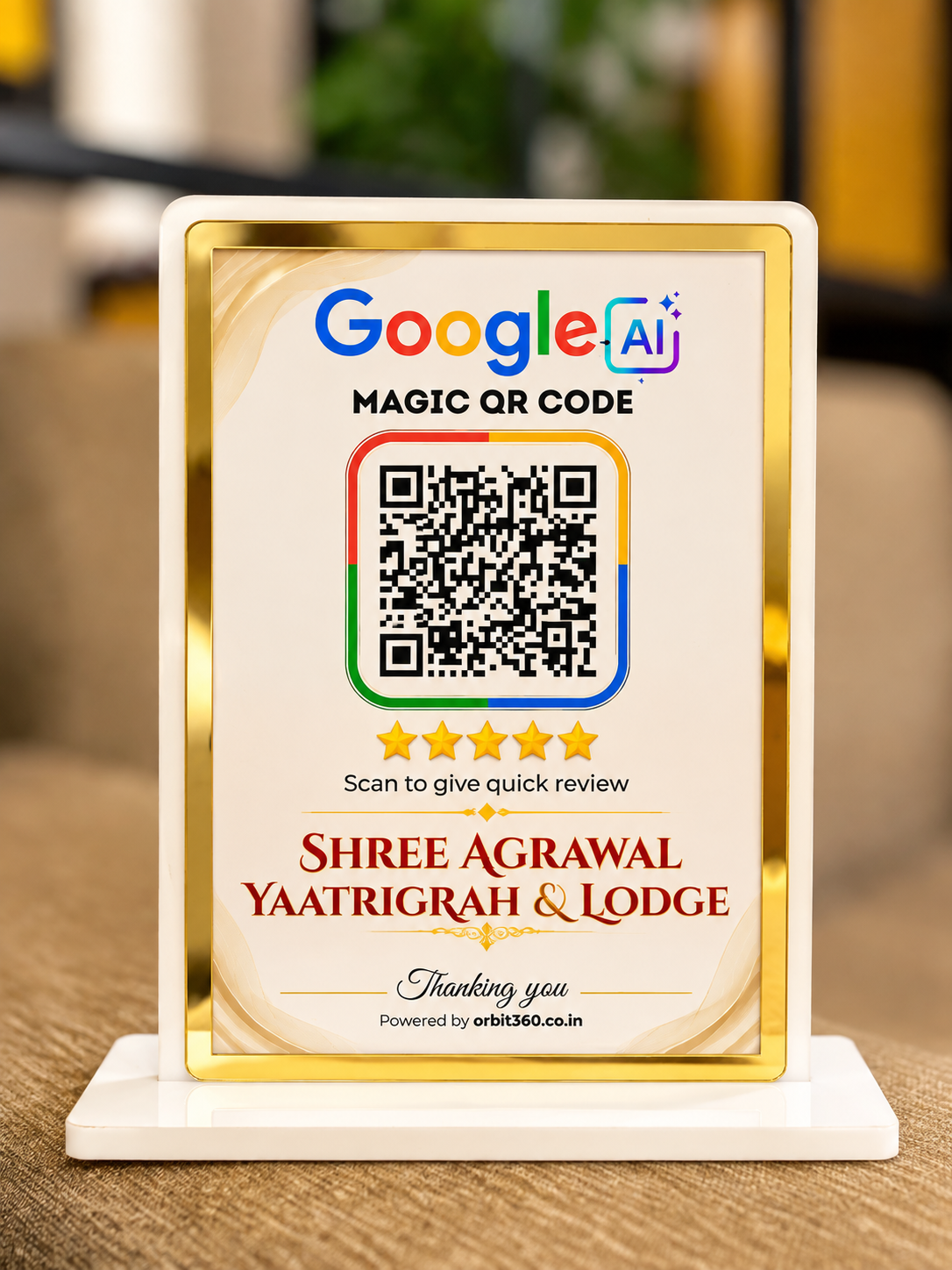 1 QR Google Review Standee with Golden Frame