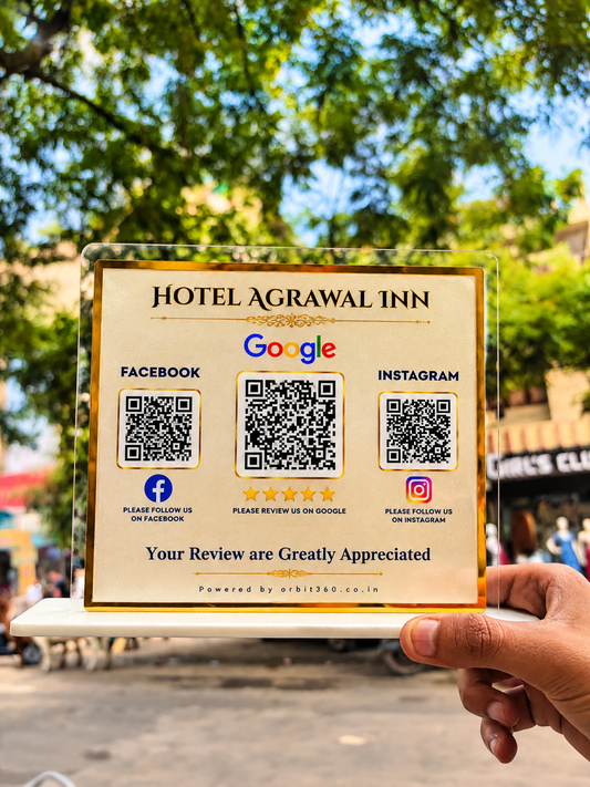 3 QR NFC Enabled Horizontal Digital White Standee for Restaurant and Boutiques