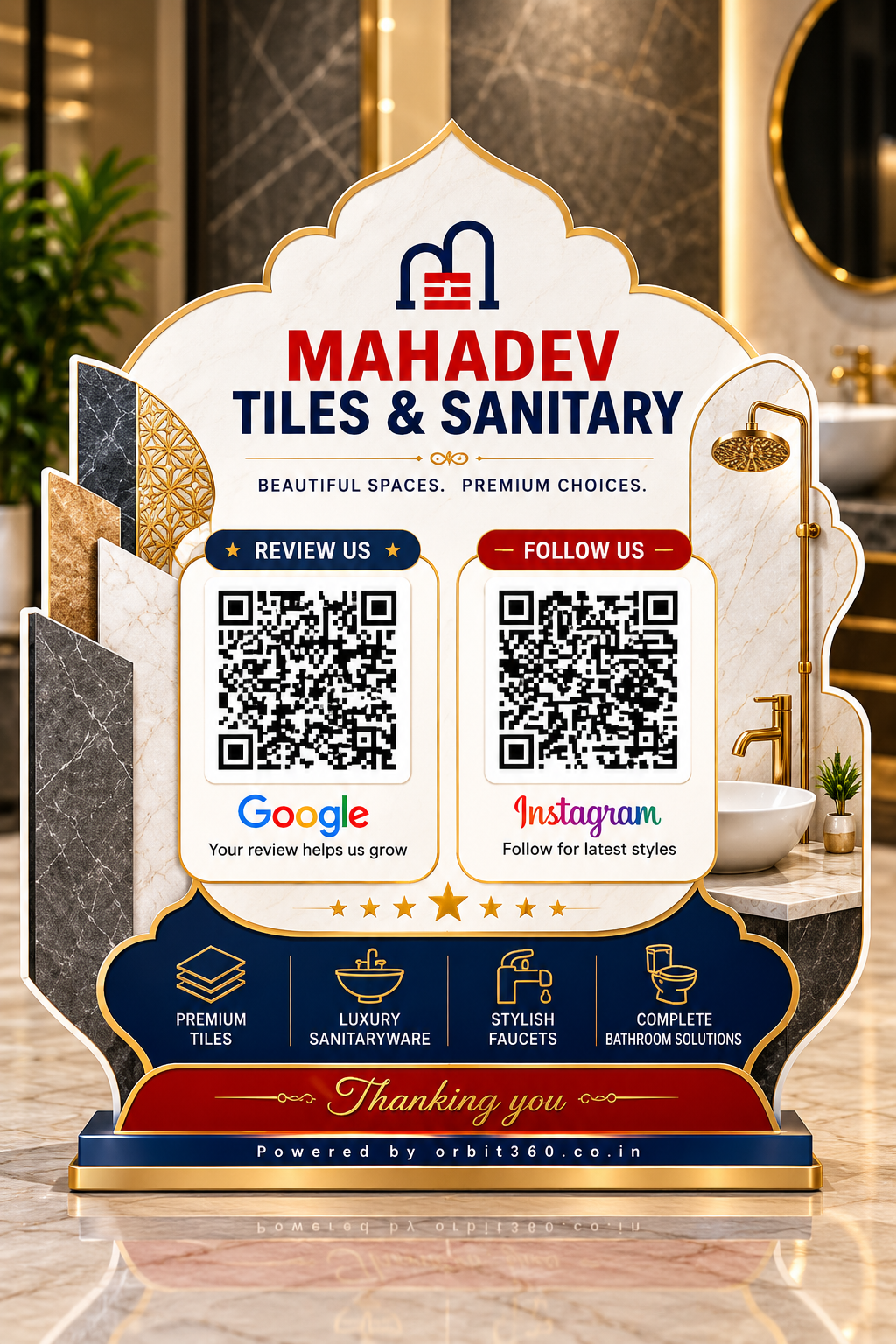 2 QR Signature Tiles & Sanitary Standee